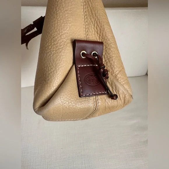 Vintage Dooney & Bourke Tan and Brown Leather Drawstring Bucket Bag